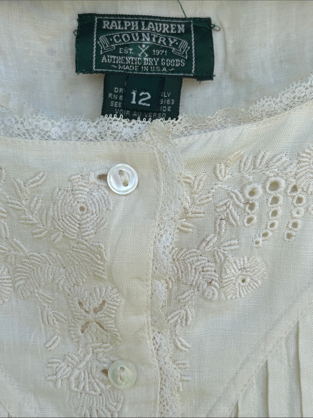 VTG Rare Polo Ralph Lauren Country 100% Linen Eyelet Pintuck Dress Cream size12 - Picture 6 of 13